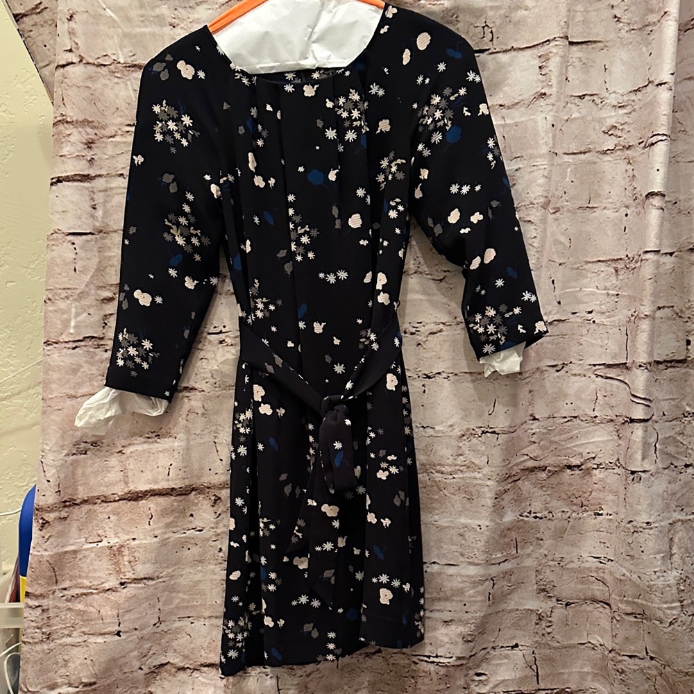Ann Taylor Dark Blue Floral Long Sleeve Dress